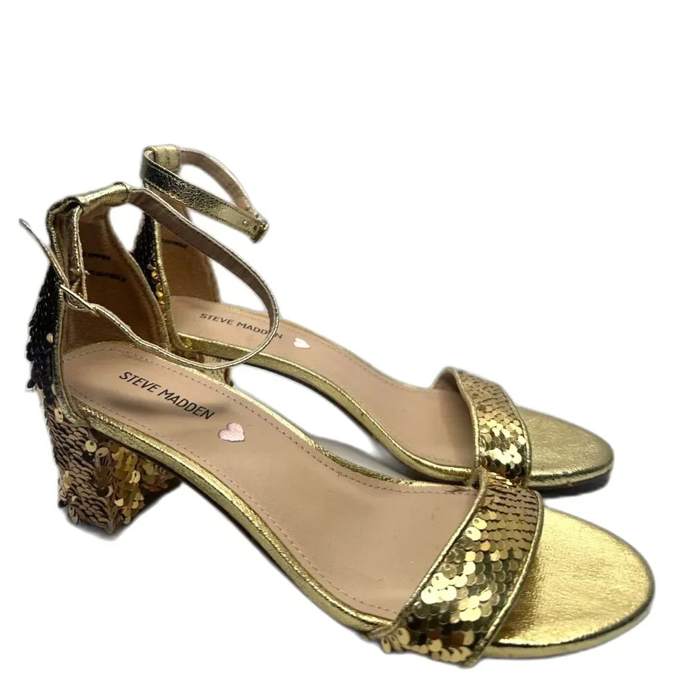 Steve Madden Block Heel Sandals 7 Y2K Sparkly Event Dressy Wedding Gold Carrson